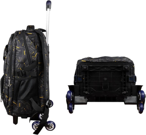PurePerfect High-Capacity Unisex Rolling School Bag With Trolley on Six Wheels - Black With Yellow Stripes