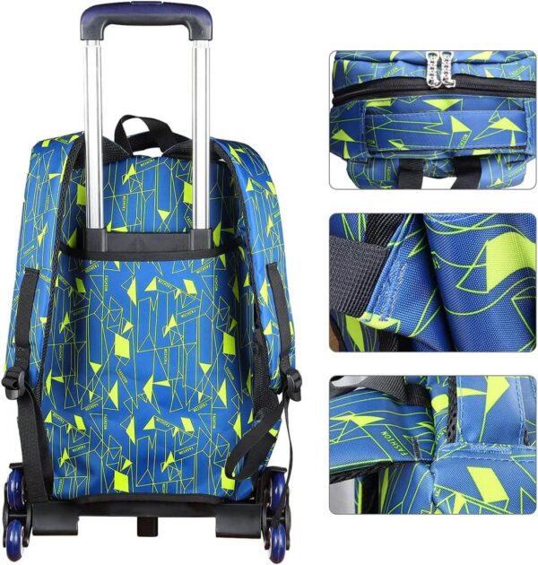 PurePerfect High-Capacity Unisex Rolling School Bag With Trolley on Six Wheels - Blue With Green