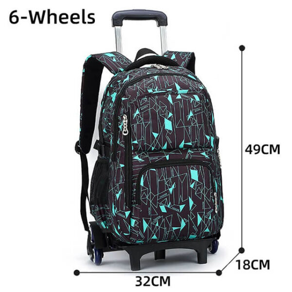 PurePerfect High-Capacity Unisex Rolling School Bag With Trolley on Six Wheels - Black With Teal