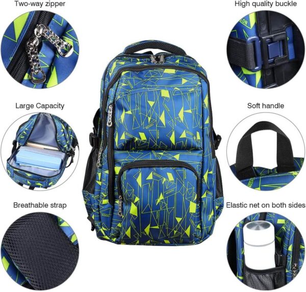 PurePerfect High-Capacity Unisex Rolling School Bag With Trolley on Six Wheels - Blue With Green
