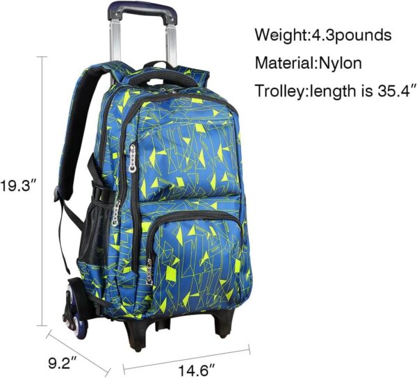 PurePerfect High-Capacity Unisex Rolling School Bag With Trolley on Six Wheels - Blue With Green